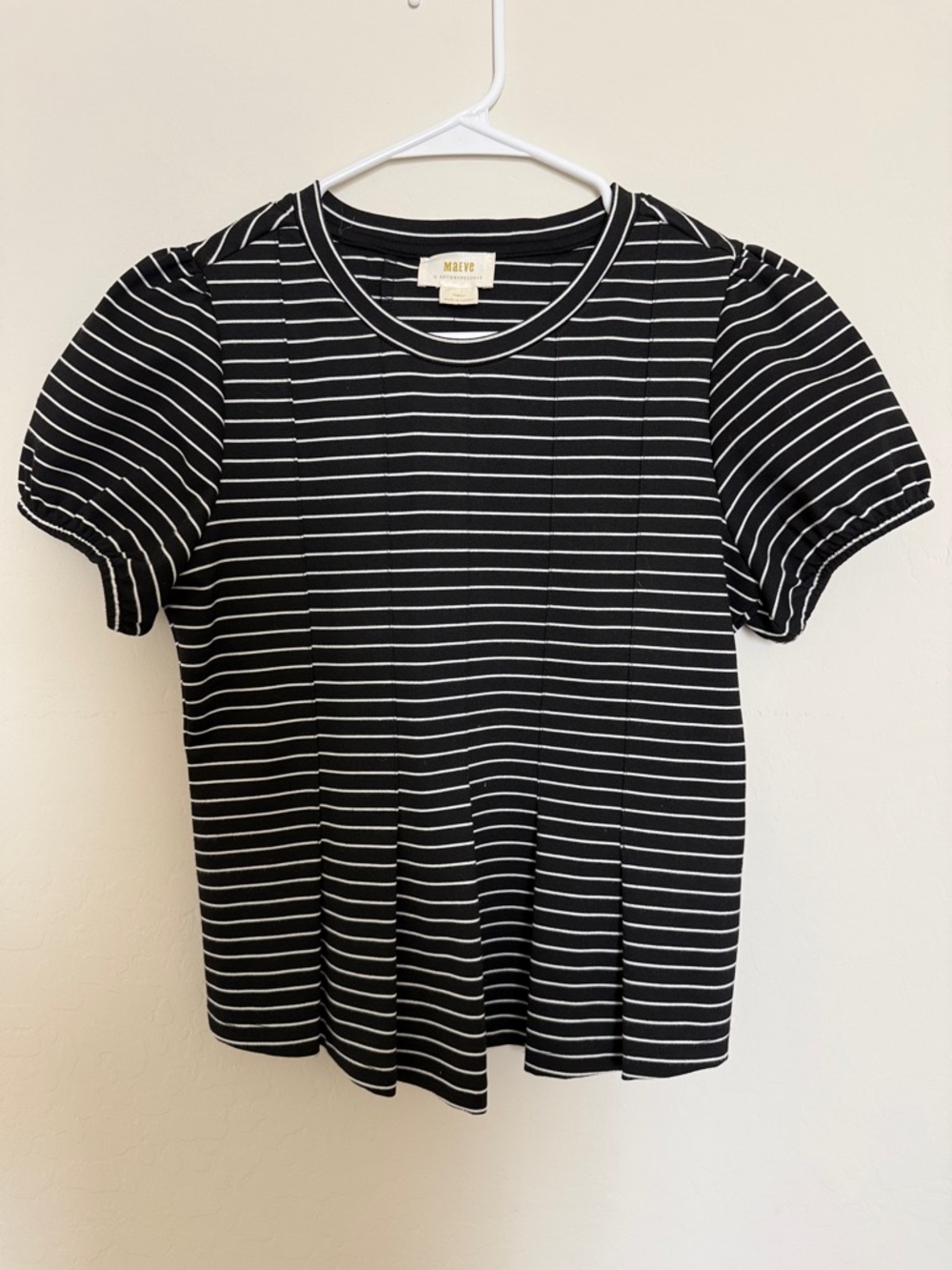 Anthropologie Black & White Striped Puff Sleeve Tee